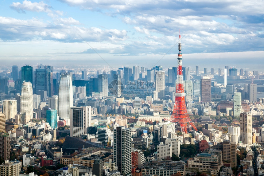 东京塔日本有天线城市风景图片