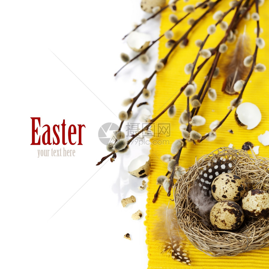 蛋和柳树枝的复活节生命易移动文字图片