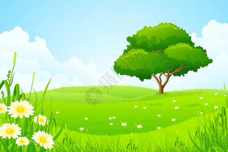 卡通绿色乡村自然景观背景图片