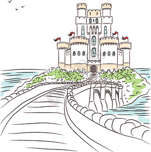 防御工事矢量中世纪城堡插画
