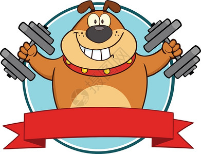 牛头犬夹棕色牛头犬与哑巴卡通马斯科牌标签插画