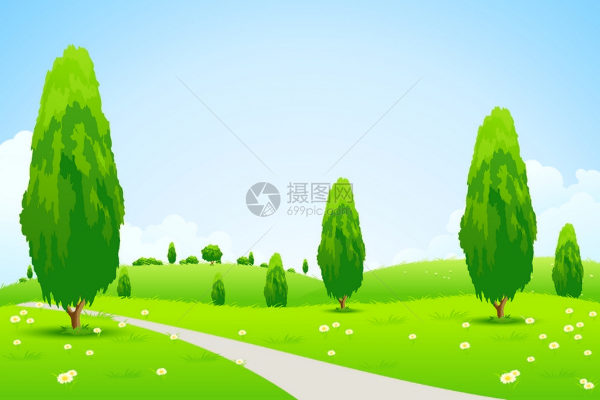 带树的绿色景观图片