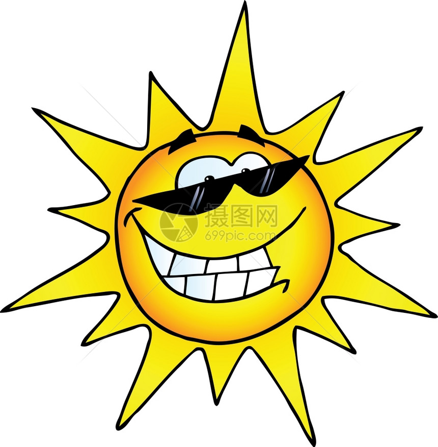 带太阳眼镜的微笑的卡通太阳图片