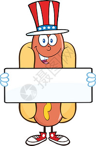带有美国爱帽子的热狗卡通字符图片