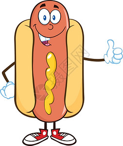 巴萨拉比亚卡通可爱举起拇指的热狗插画