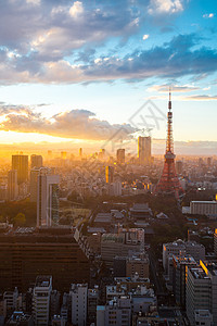 日本黄昏东京塔市景日落高清图片