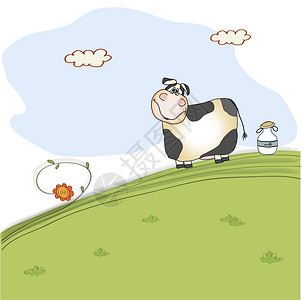 草地上的可爱牛矢量插画背景图片