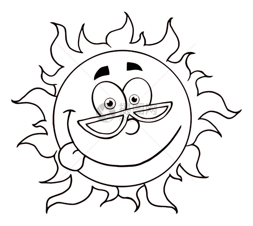以阴影显示的快乐太阳马斯库卡通字符图片