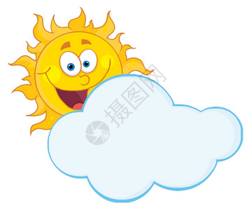 卡通可爱藏在云中的可爱太阳图片