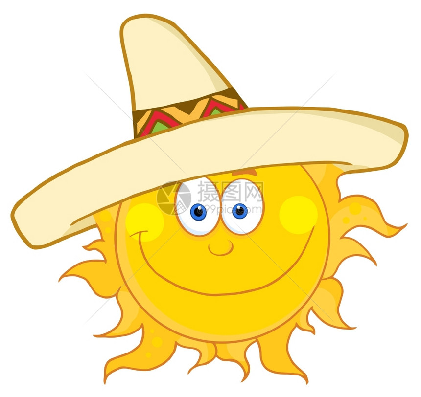 卡通可爱戴着帽子微笑的太阳图片