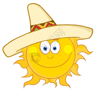 卡通可爱戴着帽子微笑的太阳图片