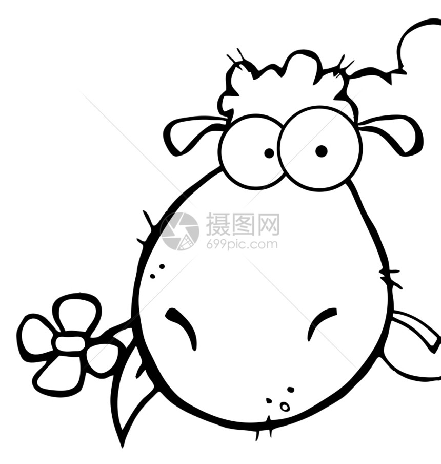 概括的羊头刻画在嘴中带有鲜花的刻画字符图片
