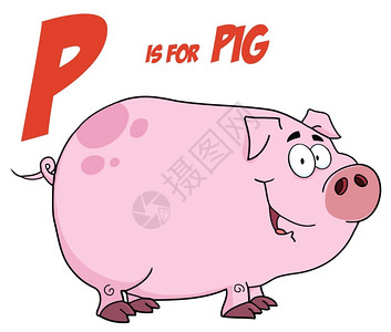 带字母P的猪漫画字符图片