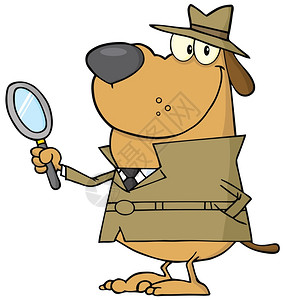 犯罪现场调查员侦探狗持有放大镜插画