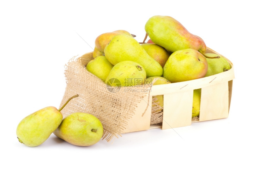 白纸上隔绝的盒子里果汁多味的梨子图片
