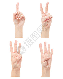 手势1以白色背景孤立的手数妇女1至4背景