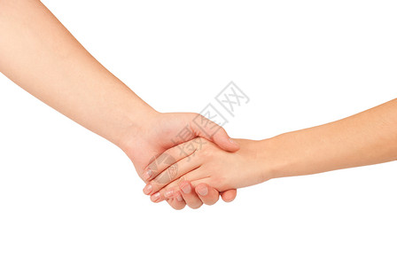 握着两个人的手男和女孤立在白色上图片