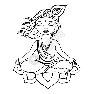 珠穆拉玛印度教克利须那神矢量手画的插图插画