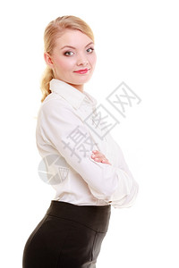 职业女商人的肖像高雅金发年轻女子被白人孤立生意工作室中图片