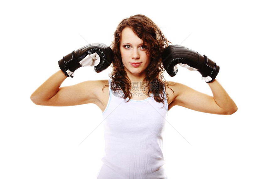 运动女拳击手适合孤立于白色背景图片