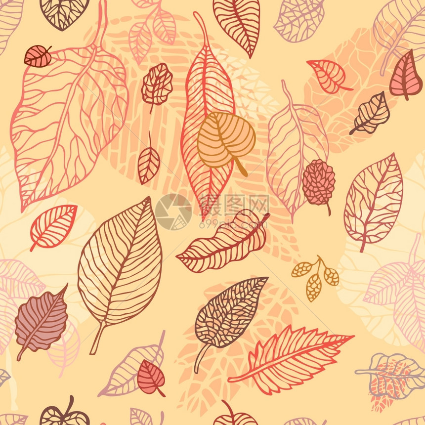 秋叶落背景无缝矢量模式图片