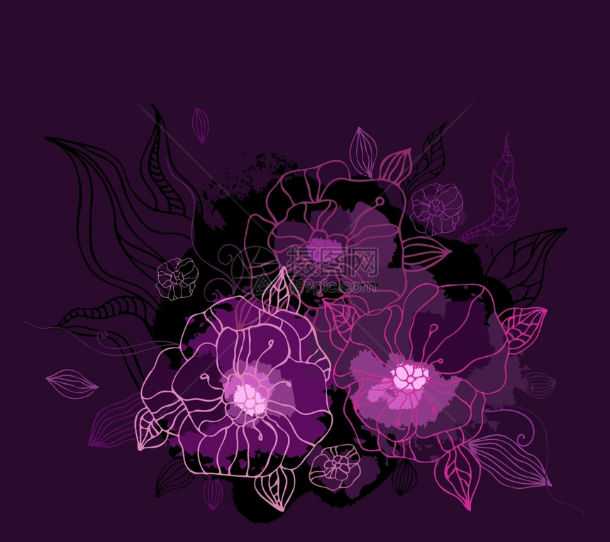 美丽的紫色花朵手画矢量插图图片