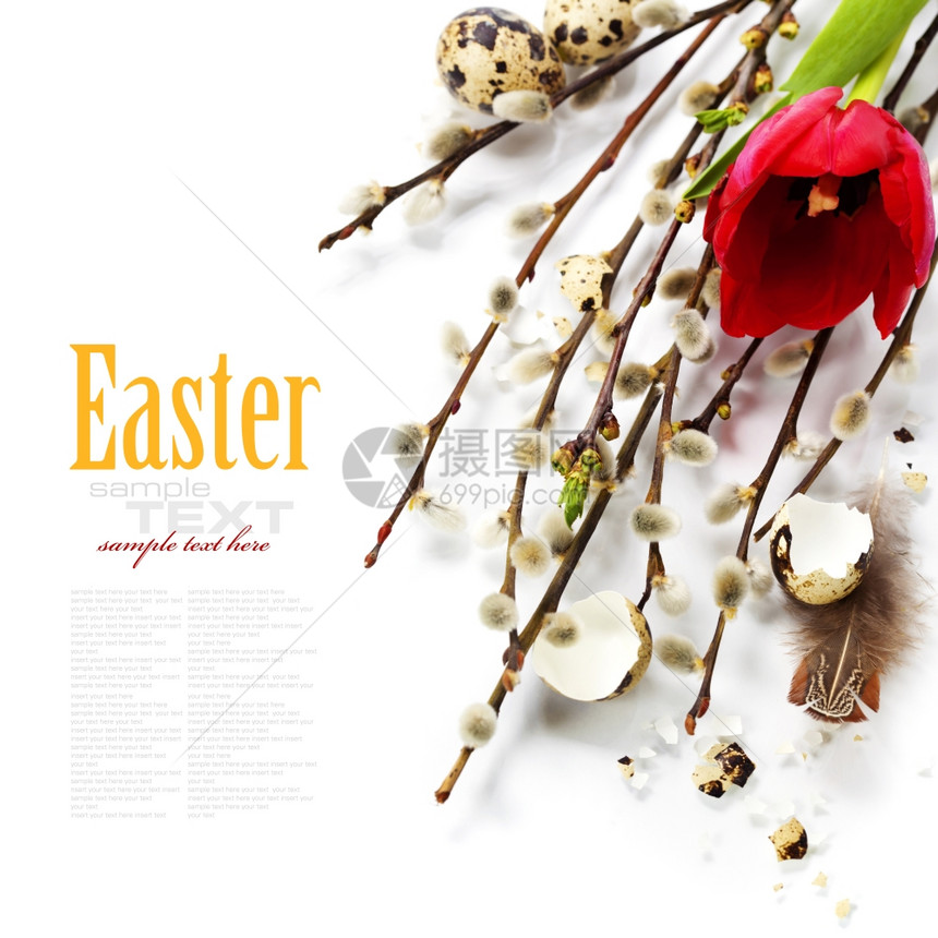 蛋和春花的复活节生命用易于移动的文字图片