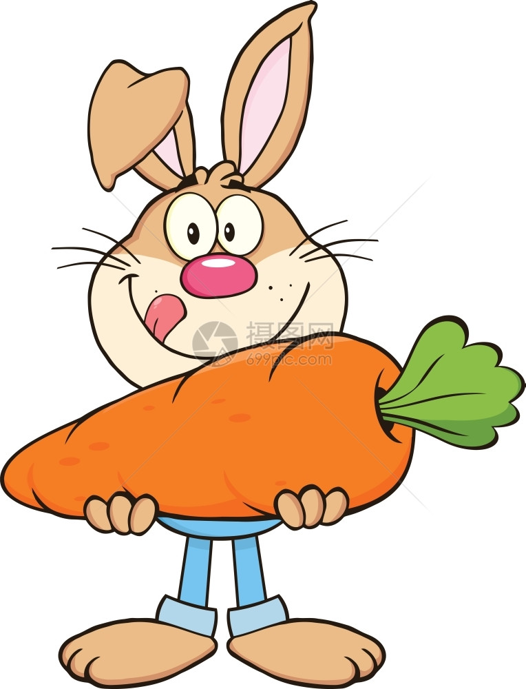 拿着大胡萝卜的饥饿的兔子图片