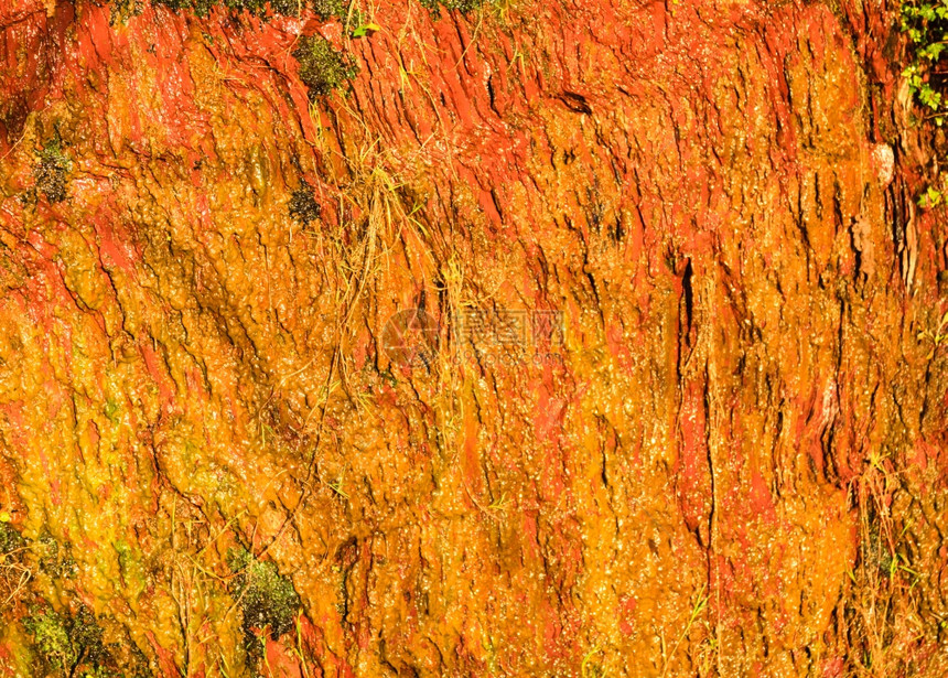 自然湿橙色岩壁表面背景粗岩石表面图片
