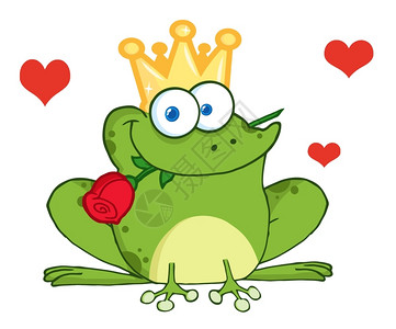 青蛙王子嘴中含玫瑰红心图片