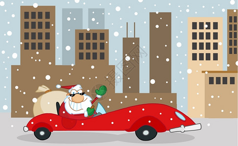 圣诞老人坐汽车来城里背景图片
