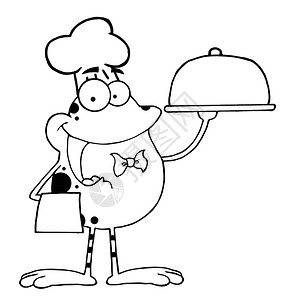 拉条子青蛙卡通马斯科特人品厨师食在一盘面上插画