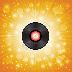 在恒星橙色背景上以音乐贝壳展示多彩插图用于设计图片