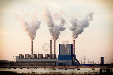 能源发电厂或站烟囱雾工业景观图片