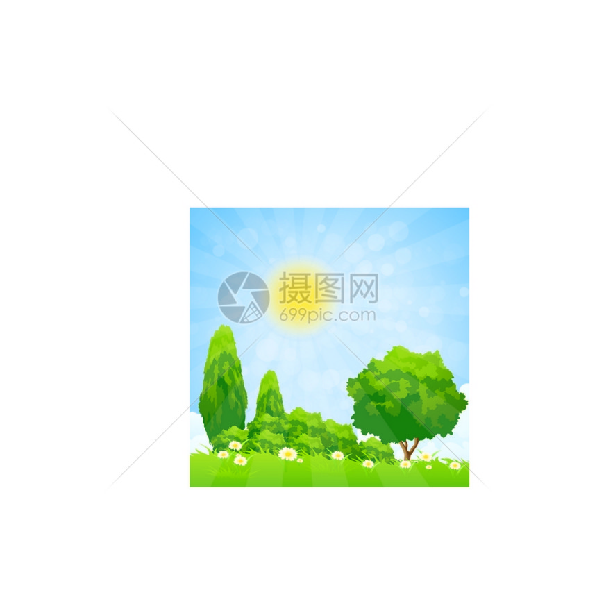 绿色小清新蓝天下的树林景观图片
