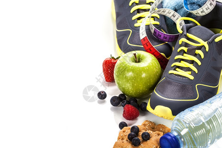 运动和健康饮食用于白种物的不同工具体育健康和饮食概念图片
