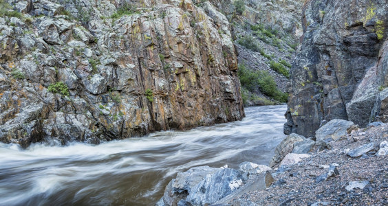 科罗拉多州福特柯林斯堡附近小奈罗的CachelaPoudre河春季流图片