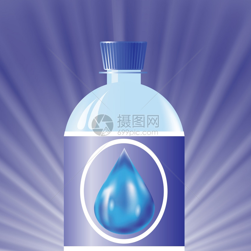 用蓝色波背景上含水的塑料瓶子做彩色插图用于设计图片
