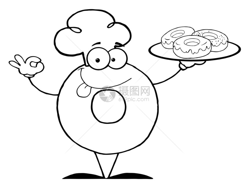 美甜圈主厨卡通字符持有一个甜圈图片