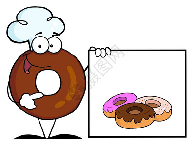 快餐店宣传折页与甜圈一同展示空标的甜圈主厨卡通字符插画