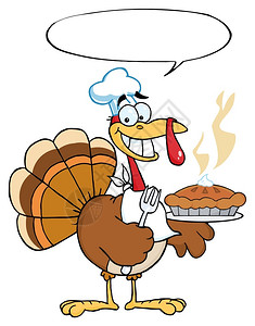 感恩节框以南瓜派和言语泡为土耳其主厨插画