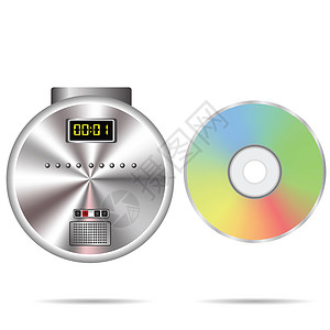 用CD播放器和光盘在白色背景的中以和多彩的插图进行设计图片