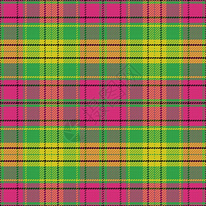 苏格兰服装苏格兰塔坦黑色粉红绿黄插画