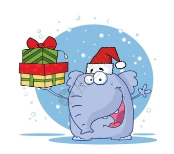 圣诞快乐大象在雪中举起礼物背景图片