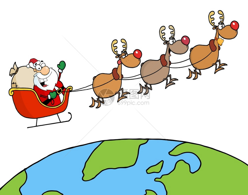 驯鹿和圣诞老人的雪橇飞行队图片