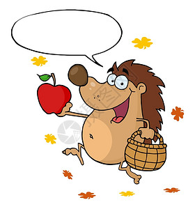 泡儿刺与苹果和泡一起欢乐的哈奇猪奔跑插画