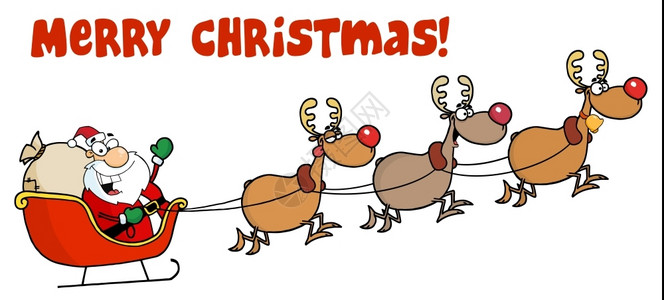 驯鹿拉雪橇圣诞快乐与雪山和驯鹿插画