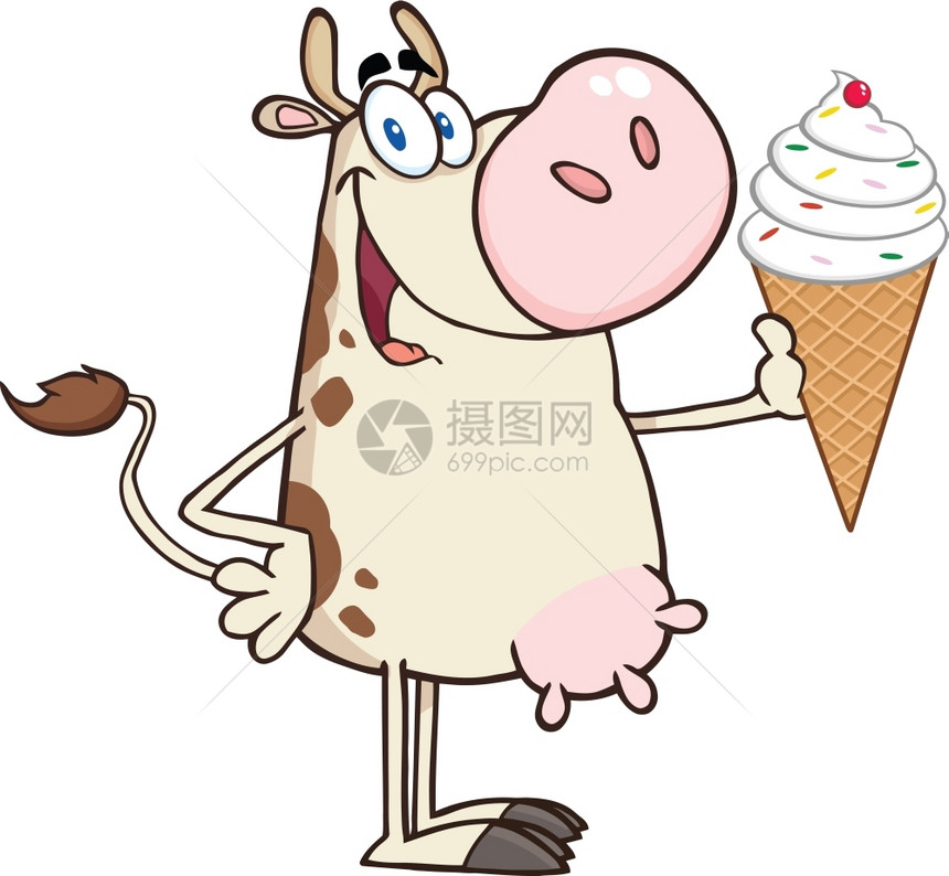 卡通可爱吃冰淇淋的奶牛图片