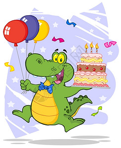 生日鳄鱼抱起蛋糕插画
