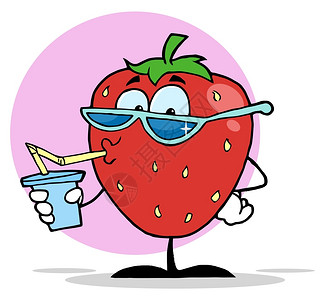 一杯草莓饮料草莓卡通特质果汁饮料插画
